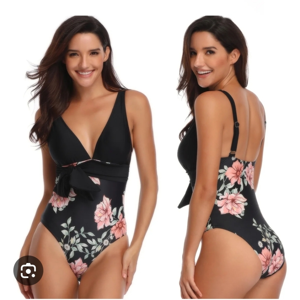Floral Black One-Piece Swimsuit
